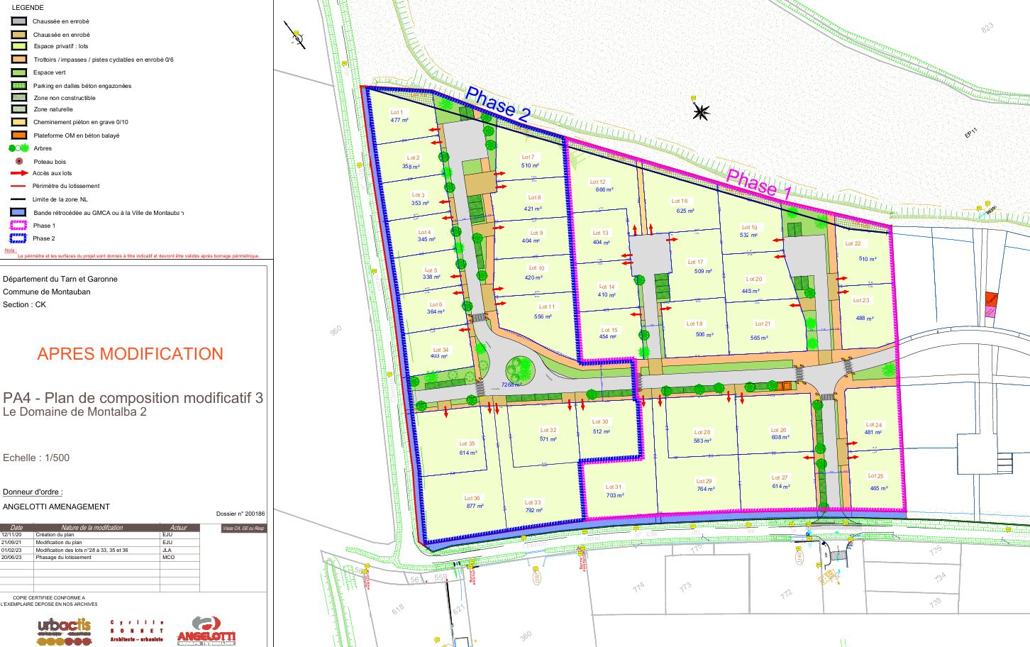 Plan de composition du lotissement Domaine de Montalba 2 à Montauban montrant les parcelles disponibles
