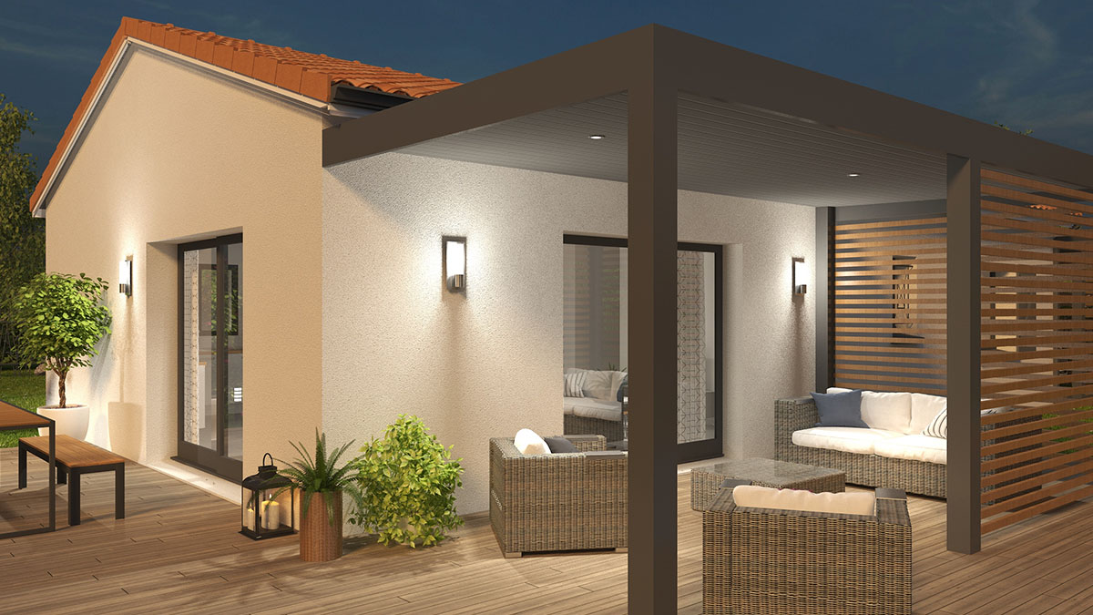 Terrasse bois avec pergola – Maison Essentiel Tèrra Demeures