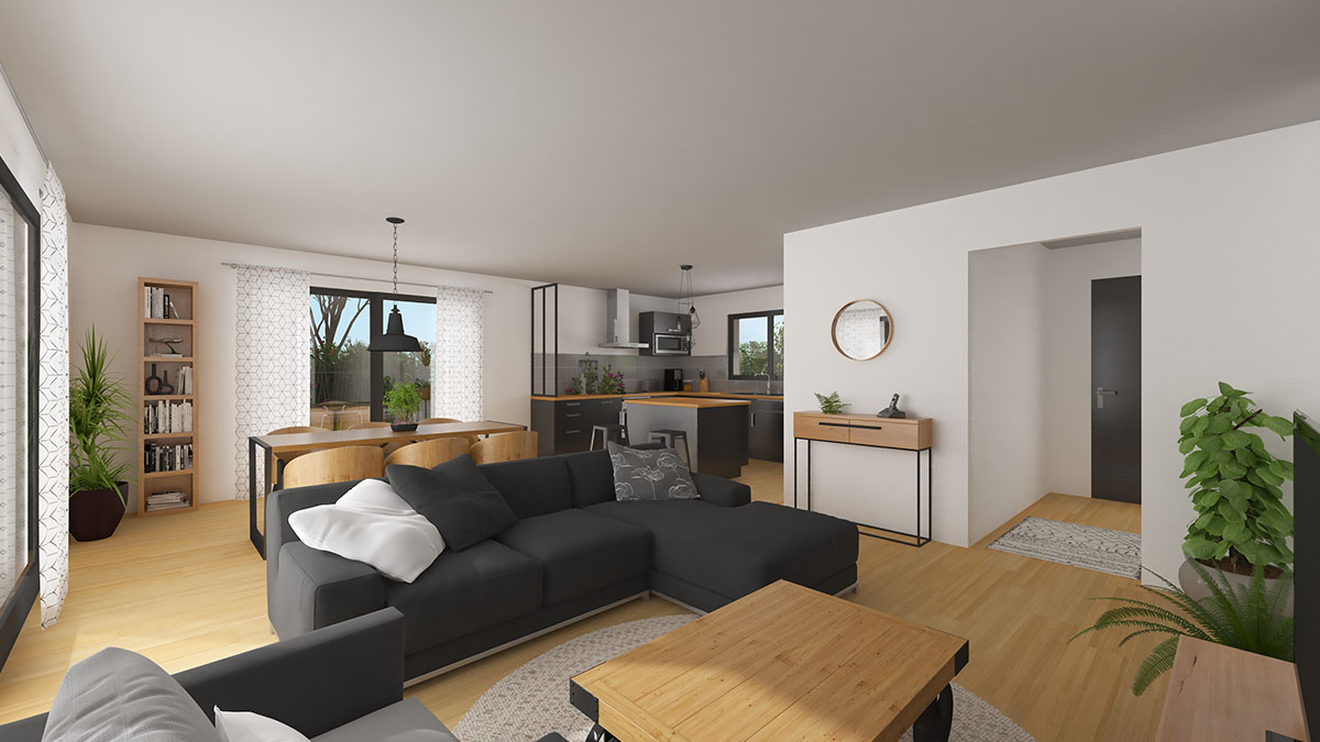 Salon-salle à manger-cuisine ouverte – Maison Essentiel Tèrra Demeures