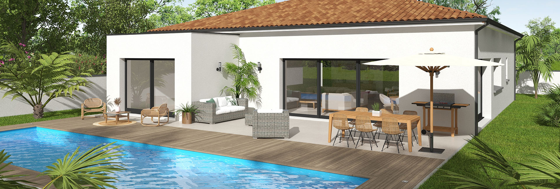 Façade principale de la maison Gamme Majestueuse avec architecture contemporaine